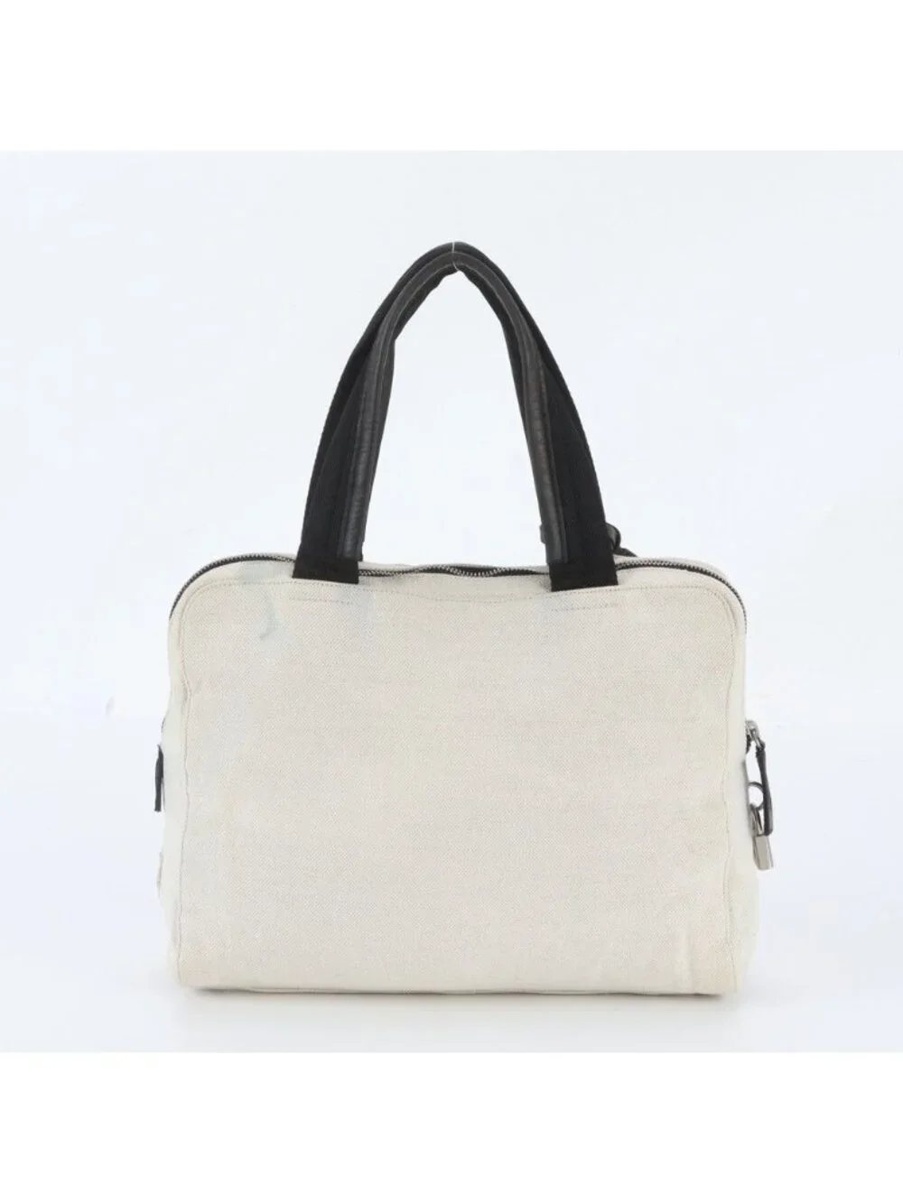 Prada Triangle Logo Leather Canvas Handbag Tote Brands